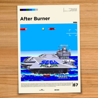 Gallery-style After Burner poster on a wood table background
