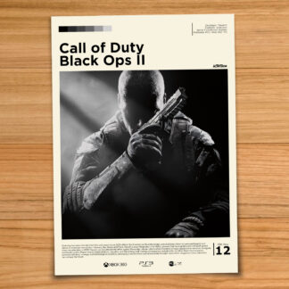 Gallery-style Call of Duty Black Ops 2 poster on a wood table background