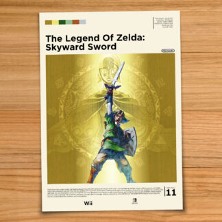 Gallery-style Legend of Zelda Skyward Swordposter on a wood table background