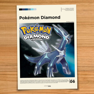 Gallery-style Pokemon Diamond poster on a wood table background