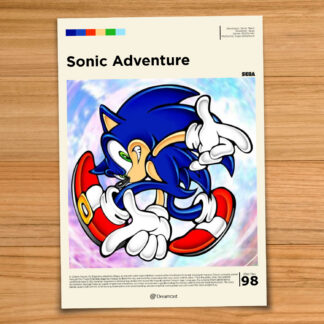 Gallery-style Sonic Adventure poster on a wood table background