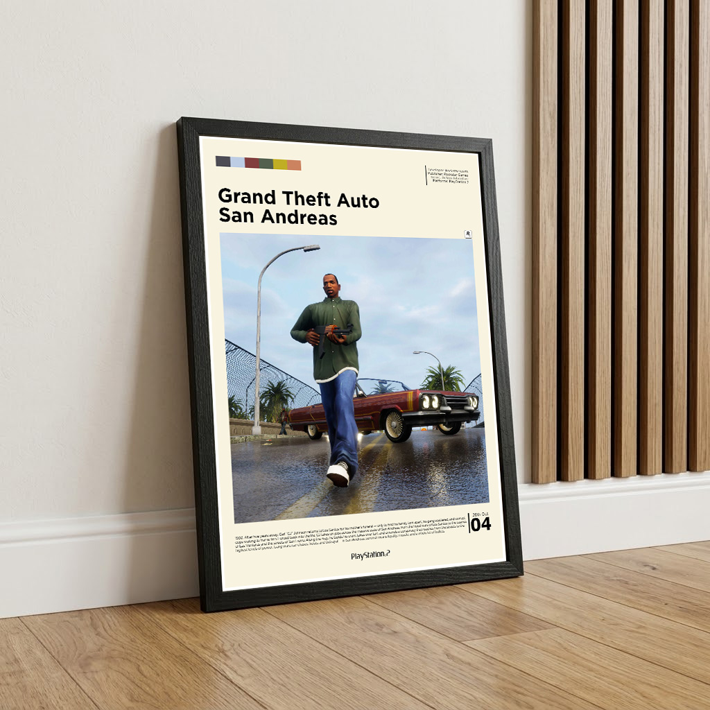 Framed GTA San Andreas gameplay style gaming poster