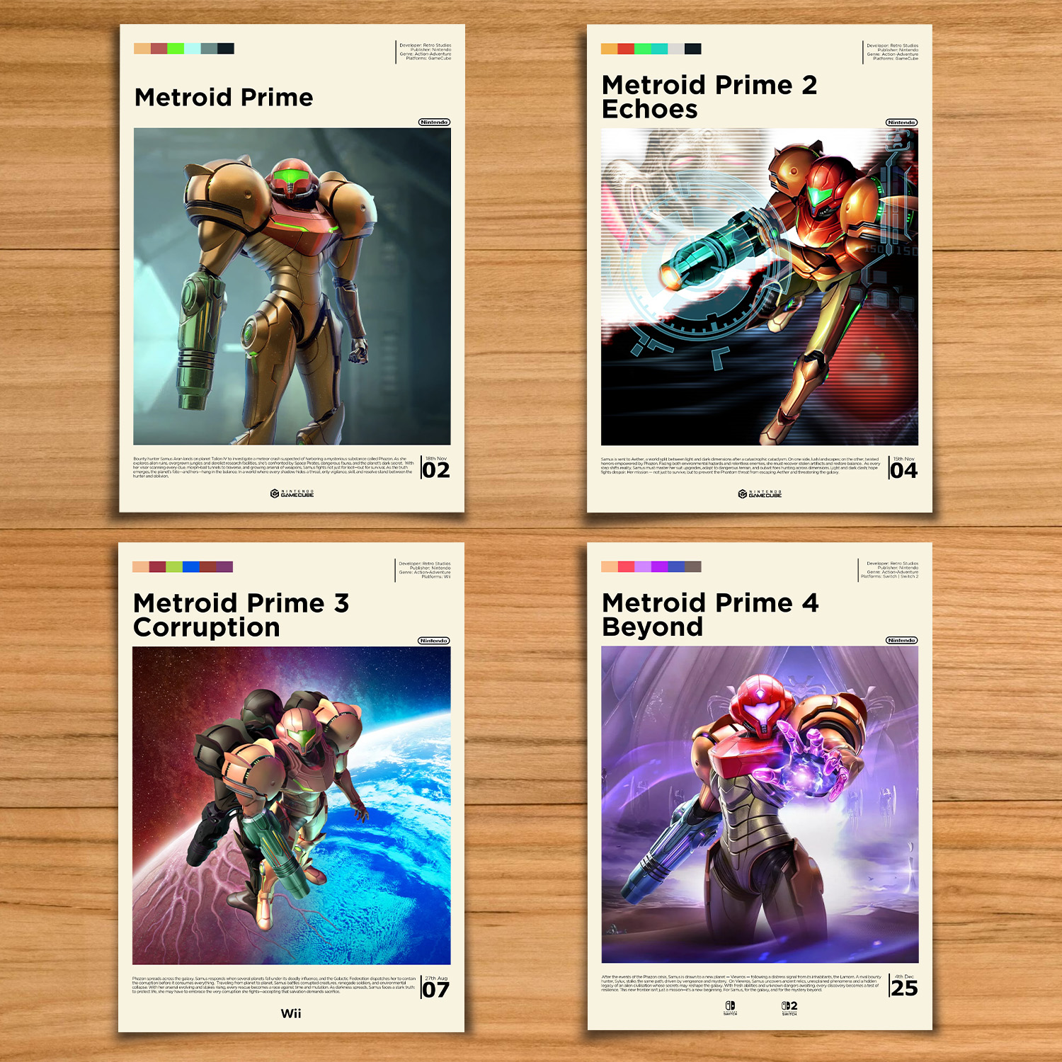 Metroid Prime 1-4 gaming posters bundle